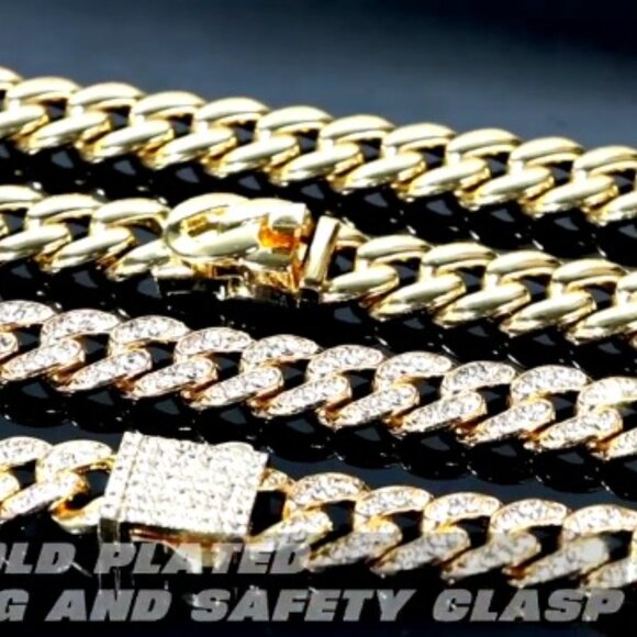 Cuban Link Chain Necklace Gold Silver Plated Bling Diamond Trendy Choker - Picture 8 of 8